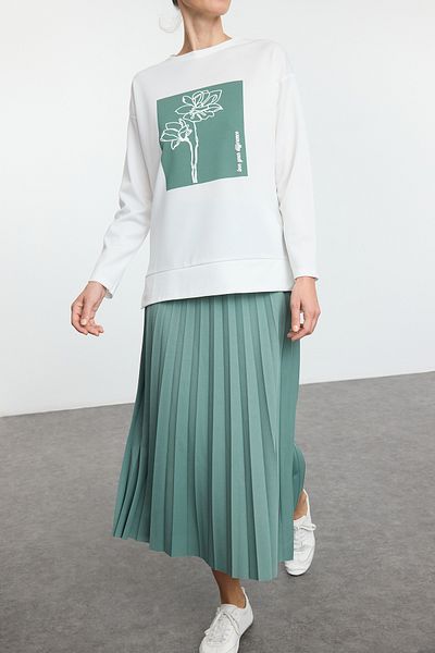 Edit by Trendyol Mint Knitted Set with Pleated Skirt - Tedaw25Us00017