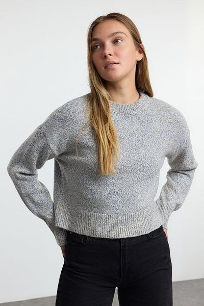 Trendyol Collection Pulover din tricot din păr albastru din bumbac - TWOAW25KZ00214