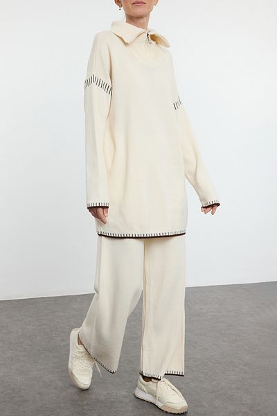 Edit by Trendyol Knitwear Sweater and Trousers Set with Zipper and Stone Stitching Detail - Tedaw25Us00008