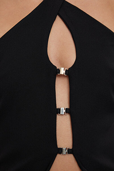 Trendyol Collection Woven Vest - Black with Metal Accessory Detail Tpraw25Ye00000