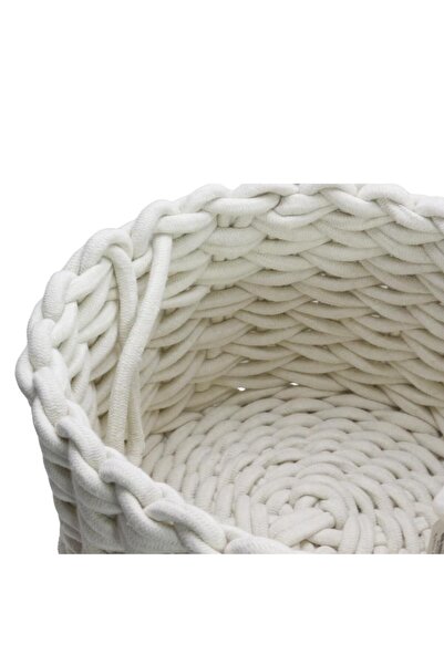 T.Concept White Decorative Elegant Knitted Rope Macrame Basket - Large Size (L)
