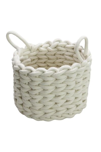T.Concept Coș de macrame cu frânghie albă - tricotat elegant, dimensiune medie (M)