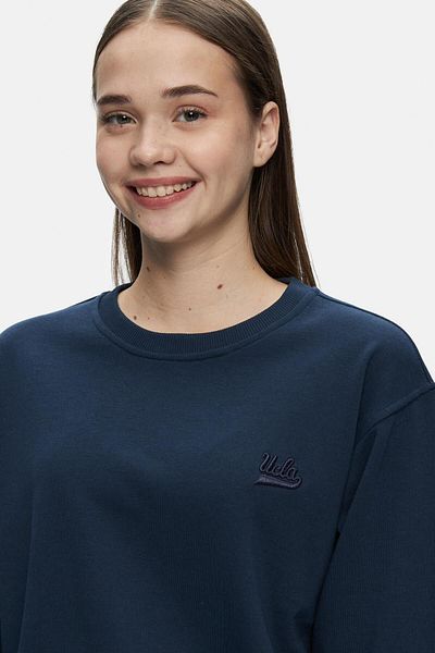 UCLA Sunniva Navy Blue Embroidered Crew Neck Women's Sweatshirt - Loose Fit