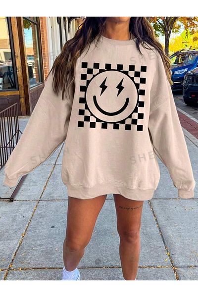 FAVORİST Φούτερ Crew Neck Oversize - DAMALI SMİLE Printed