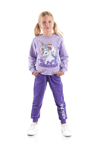 AHENGİM Unicorn nyomott lány pamut pulóver és melegítőnadrág szett - Ak2541