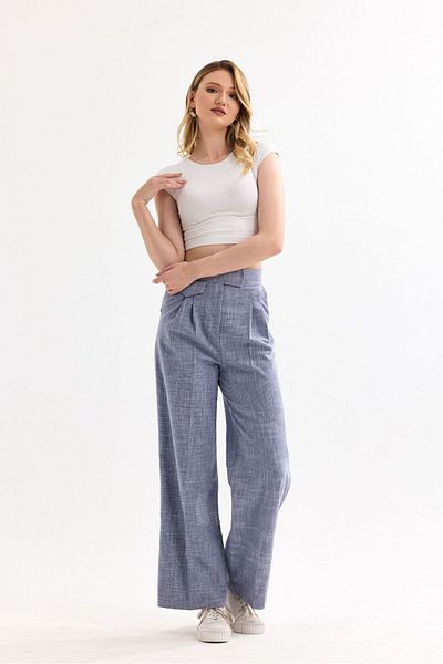 Hersteller Loose Leg High Waist Linen Fabric Velcro Palazzo Pants