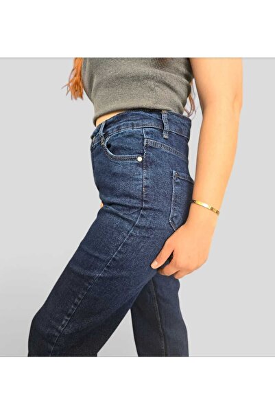 TRENDNATUREL Eloise Gold Ikon 90's Lacivert Likralı Süper Extra Yüksek Bel Palazzo Salaş Jean Pantolon