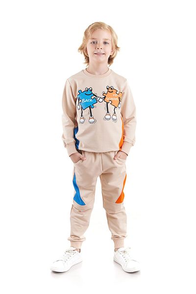 AHENGİM Boy - Back To School Puzzle Σετ φούτερ και φούτερ με στάμπα 2 τεμαχίων Ak2543