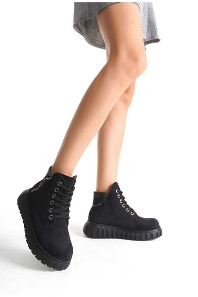 JVC Cizme Poly de damă cu guler din piele intoarsa neagra