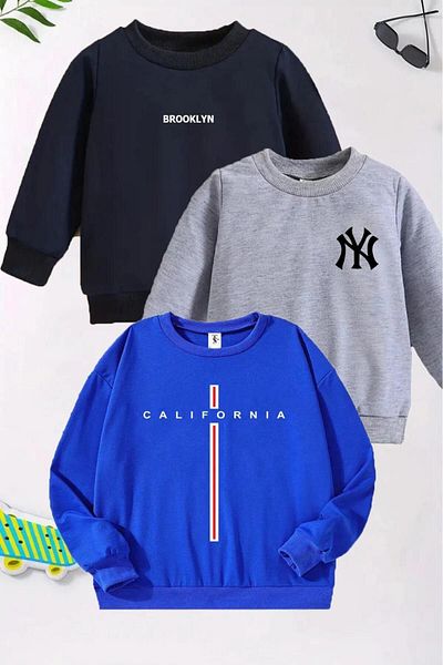 npLStore Детски зимен суичър с овъглена яка - с кръгло деколте, щампа с герои, комплект от 3 части