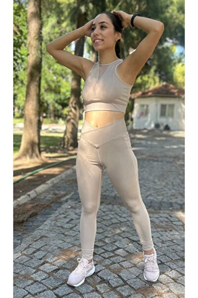 Modami spor yüksek bel tayt crop takım