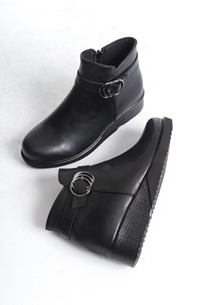 Çaçaroz Ayakkabı Büyük Numara Yanı Tokalı Rahat Günlük Kadın Bot