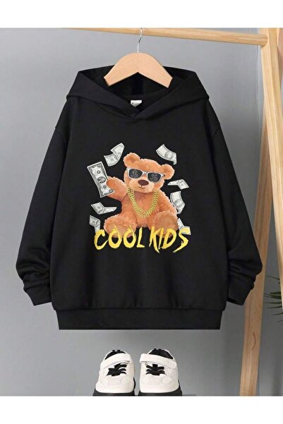 coolart Hanorac negru pentru copii Cool Kids Bear - Pentru băieți și fete, di...
