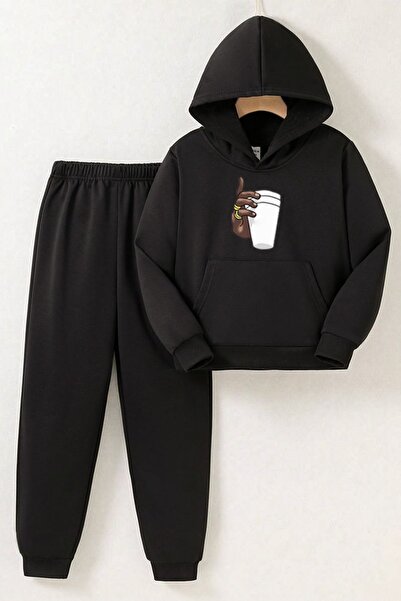 coolart Set pentru copii El Bardak din bumbac - Hanorac negru, cu imprimeu jo...