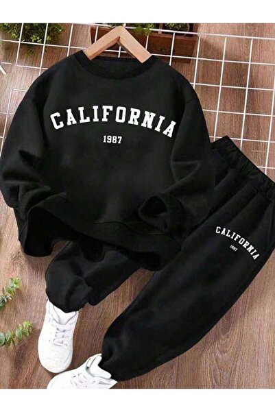 SeusCraft طقم كاليفورنيا 1987 للأولاد والبنات - سويت شيرت أسود، طباعة ركض، رق...