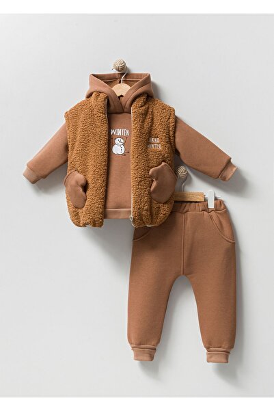 Jikko Baby طقم رجالي - قفازات، قماش خروف، سترة، ثلاث خيوط مطبوعة 100% قطن 8046