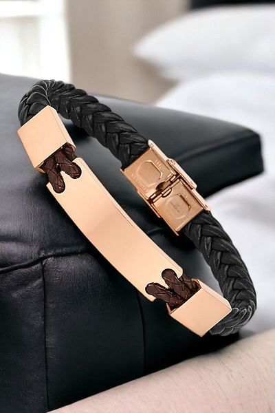 Daniel Klein Men's Bracelet - Genuine Leather, Stainless Steel Detail, Black Clip Buckle Dkeblk2001C1