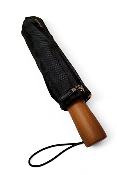Baginn 10 Telli Tam Otomatik Şemsiye Ahşap Saplı 33 Cm Boy 105 Cm Çap Siyah R...