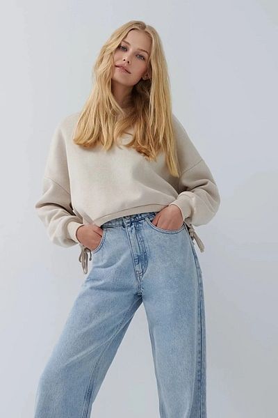 TRENDNATUREL Lucy 90s Blue Lycra - Pantaloni palazzo largi cu talie înaltă