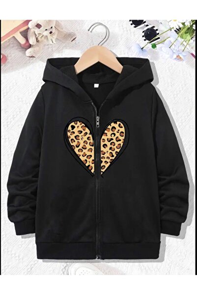 SeusCraft Μαύρη παιδική ζακέτα από βαμβάκι με σχέδιο λεοπάρ - με φερμουάρ και...