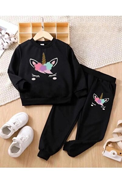 coolart Παιδικό βαμβακερό σετ με σχέδιο Μονόκερος - Μαύρο φούτερ με στάμπα Jo...