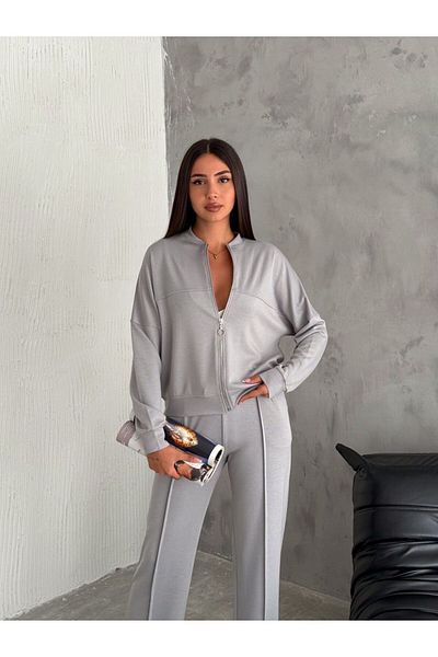 Pimody Gray Modal Women's Tracksuit Set - Zippered