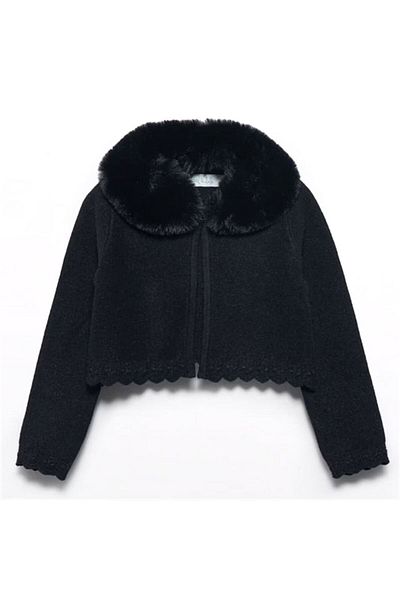 MAYORAL Cardigan negru din tricotaje pentru fete - guler de blană, Abel&Lula 5828