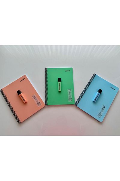Mynote My Note Pastel Colors Ριγέ 120 Φύλλα Τετράδιο 3 τεμαχίων + Σετ στυλό Stabilo Boss Pastel Highlighter