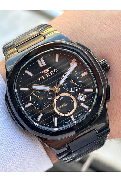 FERRO 30 Mt Waterproof Men's Wristwatch - Steel Cord, Functions with Calendar, Efm11499-G