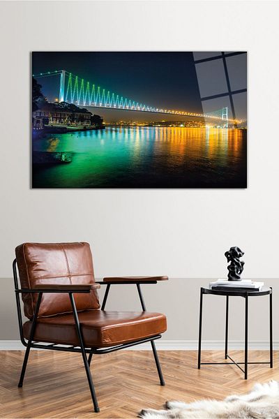 Vosevu Γυάλινη επιτραπέζια τέχνη Istanbul Bosphorus Bridge, Μοντέρνα διακόσμηση γραφείου σπιτιού, διακόσμηση τοίχου δώρου άθραυστο γυαλί