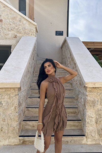 Eyyo Φόρεμα Polina Brown Ruffle - Ate-1000