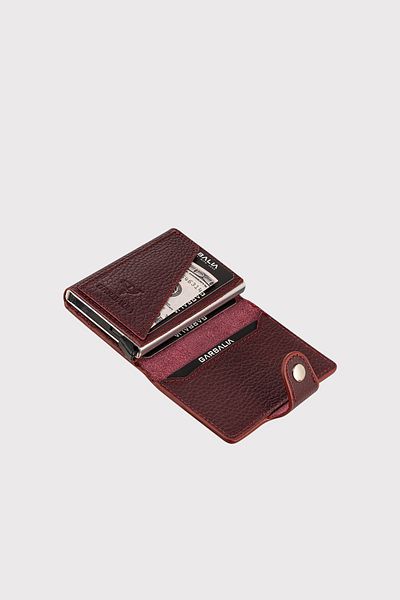Garbalia Bern Genuine Leather - Claret Red Thin Card Holder Wallet with Mechanism