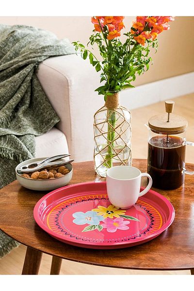 Maflen Flower Printed Metal Tray 34 cm