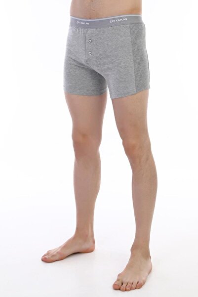 Çift Kaplan Men's Elastane Piping Gray Melange Boxer Shorts 0880