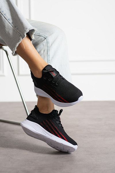 en7 Black Red Unisex Washable Comfortable Breathable Odorless Knitwear Sports Shoes Sneaker 015