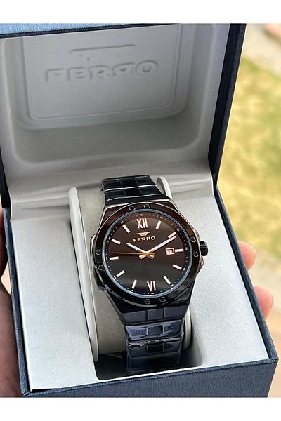 FERRO 30 Mt Water Resistant Men's Wristwatch - Steel Cord, Calendar Dial, Efm11357-Bg