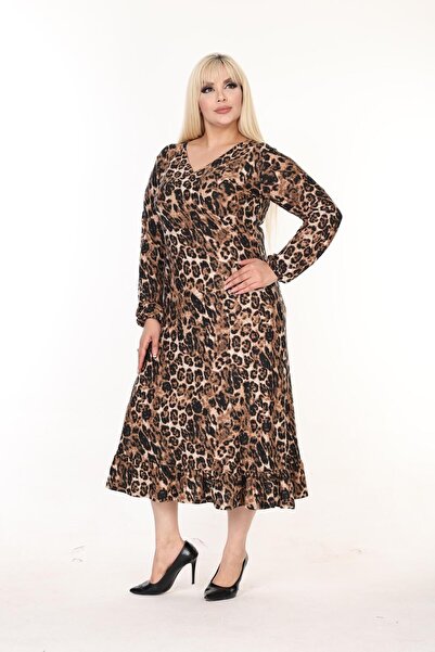 mami butik Plus Size Zipparali Double Breasted Long Sleeve Skirt with Ruffle Seasonal Dress