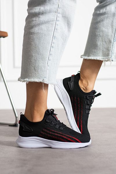 en7 Black Red Unisex Washable Comfortable Breathable Odorless Knitwear Sports Shoes Sneaker 015