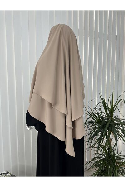 R&S modibone Μπεζ Χρώμα Διπλό Έτοιμο Φουλάρι Σουφλέ - Κατάλληλο για Hajj και Umrah