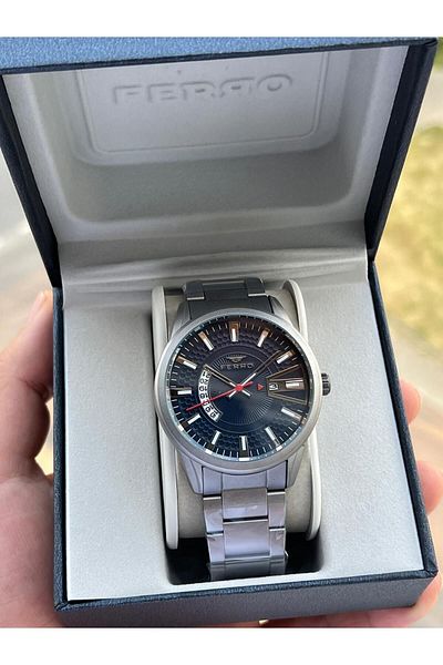 FERRO 30 Mt Water Resistant Men's Wristwatch - Steel Cord, Calendar Dial, Efm11911-Bg