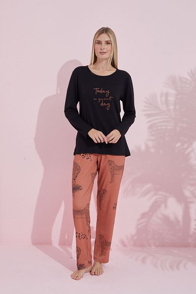 Siyah İnci Set de pijamale tricotate din bumbac multicolor negru 24240179