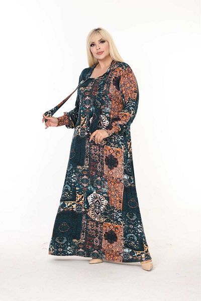 mami butik Plus Size Tie Collar Viscose Combed Cotton Dress - Loose Fit