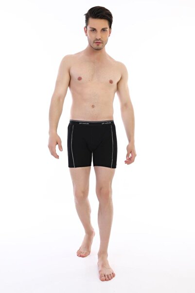 Çift Kaplan Erkek Elastanlı Biyeli Siyah Uzun Boxer 0855