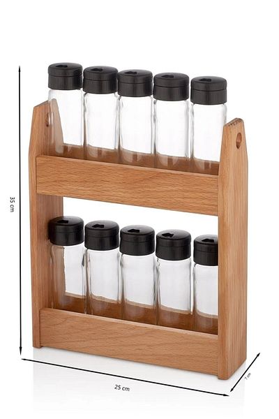 Etka Dizayn 10-Piece Spice Rack Wooden Set - Twin 11 with Stand