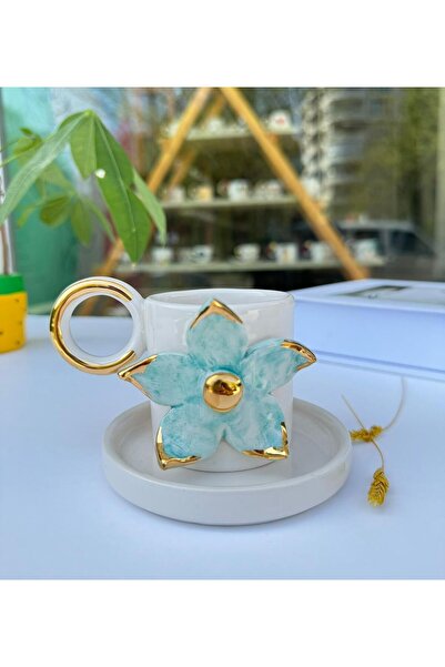 PNHN Lotus Seramik El Yapımı 24K Altın Dekorlu Kahve Fincanı