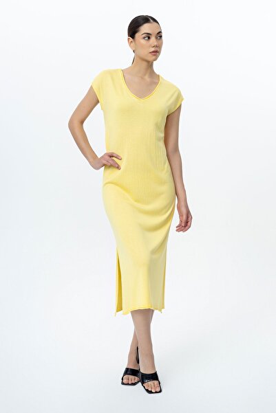 GND V-Neck Viscose Dress - Slit Detail