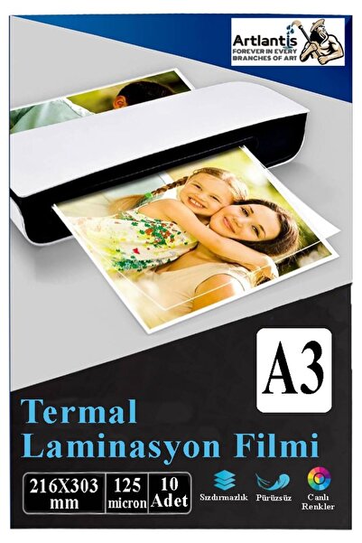 Artlantis Laminasyon Filmi Parlak A3 10 lu 1 Paket 125 Mikron Laminasyon Kapl...