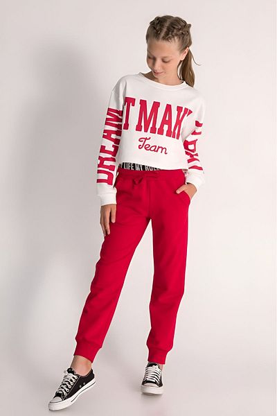 DMB BOYS & GIRLS Çaren Kids- Girls Crop 3-Piece Set- Strappy Crop Body - Crop Sweatshirt & Boxer Detail Sweatpants