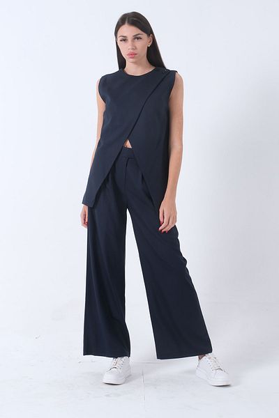 Feminist Navy Blue Vest Set - Cross Button Detail 41680006