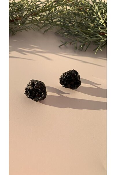 MISS GOLDEN Parlak Siyah Renkli Kristal Şekil Gümüş Aksesuarlı Epoksi Küpe El...